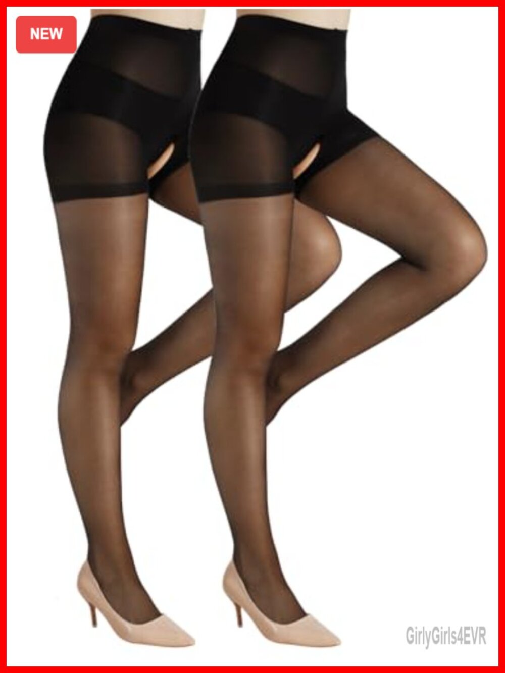 2 Pack Sheer Pantyhose 20D High Waist Control Top Crotchless Tights